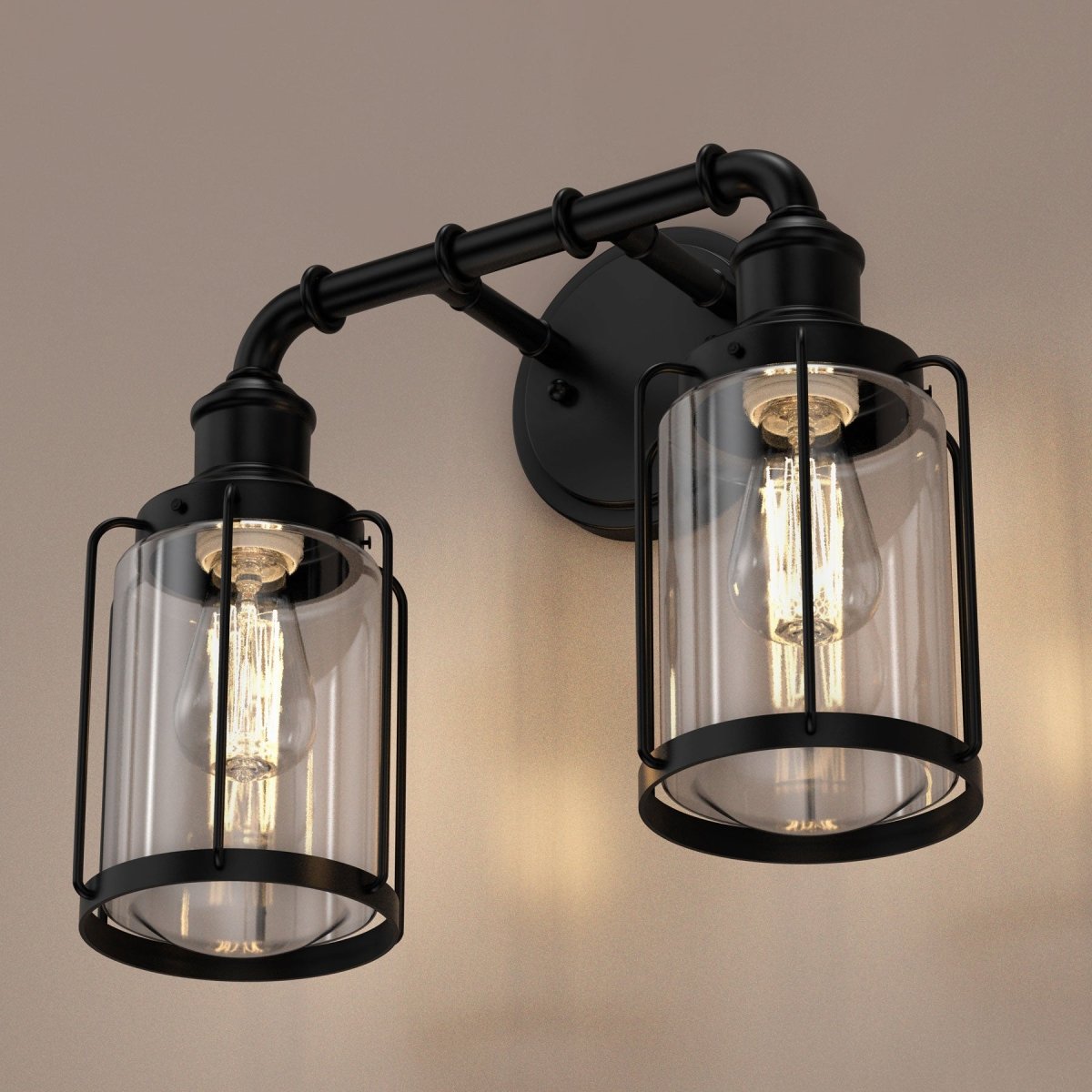 Birdcage Shape Bathroom Light Fixtures, Wall Mount, Matte Black with Clear Glass Shade, 1-Light/2-Light/3-Light, E26 Base, For Damp Locations, Vanity Lighting