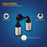 Birdcage Shape Bathroom Light Fixtures, Wall Mount, Matte Black with Clear Glass Shade, 1-Light/2-Light/3-Light, E26 Base, For Damp Locations, Vanity Lighting
