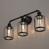 Birdcage Shape Bathroom Light Fixtures, Wall Mount, Matte Black with Clear Glass Shade, 1-Light/2-Light/3-Light, E26 Base, For Damp Locations, Vanity Lighting