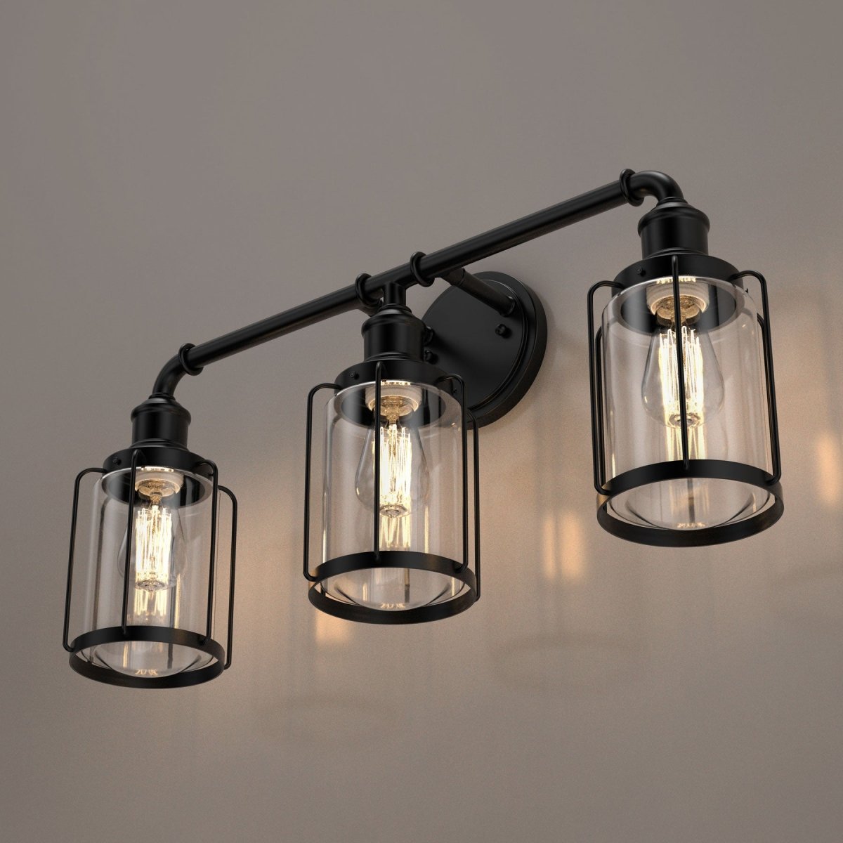 Birdcage Shape Bathroom Light Fixtures, Wall Mount, Matte Black with Clear Glass Shade, 1-Light/2-Light/3-Light, E26 Base, For Damp Locations, Vanity Lighting