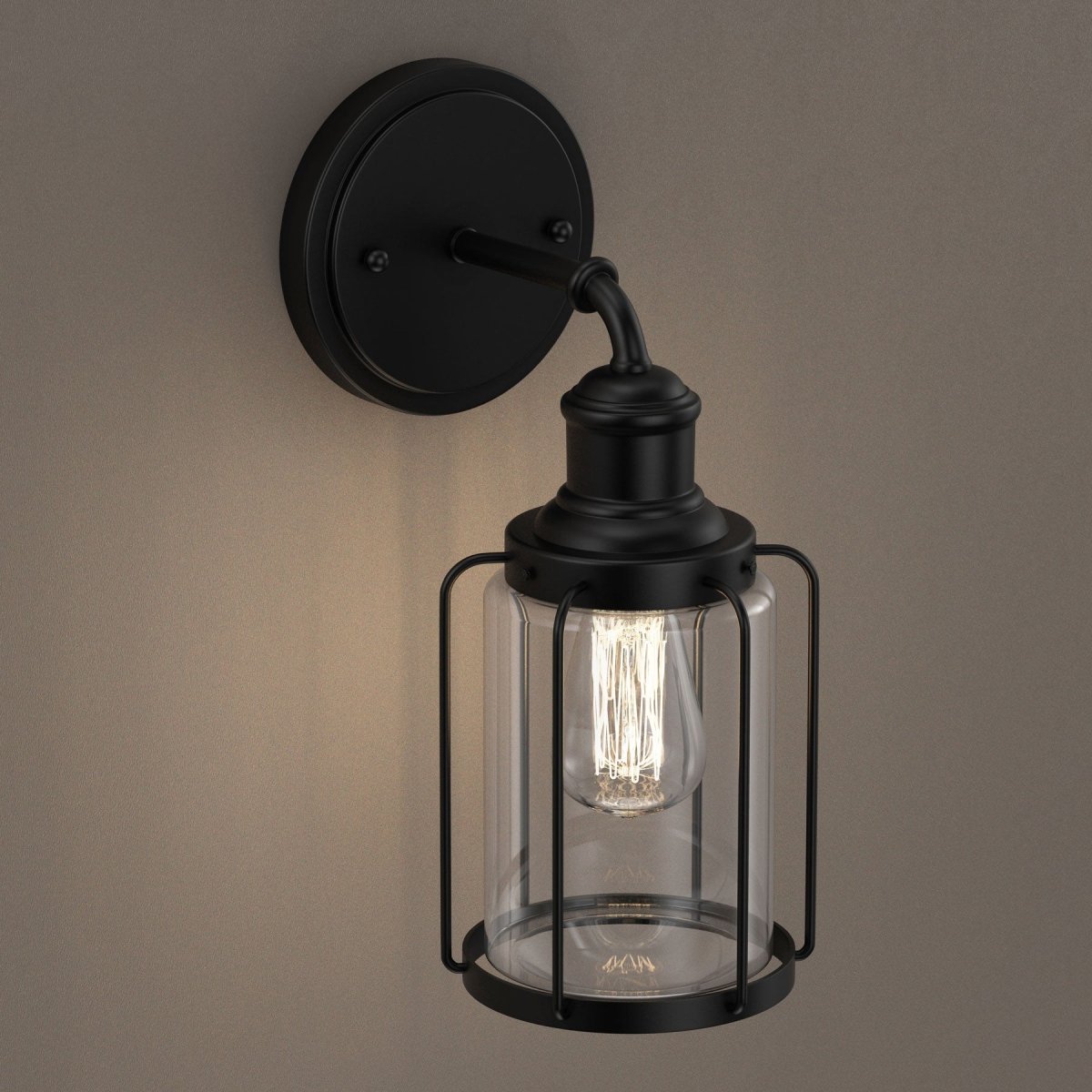 Birdcage Shape Bathroom Light Fixtures, Wall Mount, Matte Black with Clear Glass Shade, 1-Light/2-Light/3-Light, E26 Base, For Damp Locations, Vanity Lighting