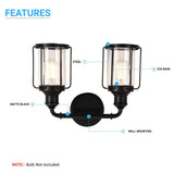 Birdcage Shape Bathroom Light Fixtures, Wall Mount, Matte Black with Clear Glass Shade, 1-Light/2-Light/3-Light, E26 Base, For Damp Locations, Vanity Lighting