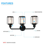 Birdcage Shape Bathroom Light Fixtures, Wall Mount, Matte Black with Clear Glass Shade, 1-Light/2-Light/3-Light, E26 Base, For Damp Locations, Vanity Lighting