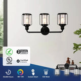 Birdcage Shape Bathroom Light Fixtures, Wall Mount, Matte Black with Clear Glass Shade, 1-Light/2-Light/3-Light, E26 Base, For Damp Locations, Vanity Lighting