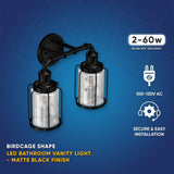 Birdcage Shape Bathroom Light Fixtures, Wall Mount, Matte Black with Clear Glass Shade, 1-Light/2-Light/3-Light, E26 Base, For Damp Locations, Vanity Lighting