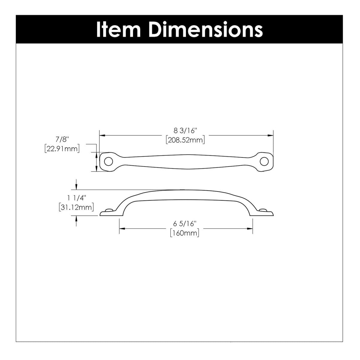 Black Cabinet Pull - 6-5/16 Inch (160mm) Center to Center - Hickory Hardware