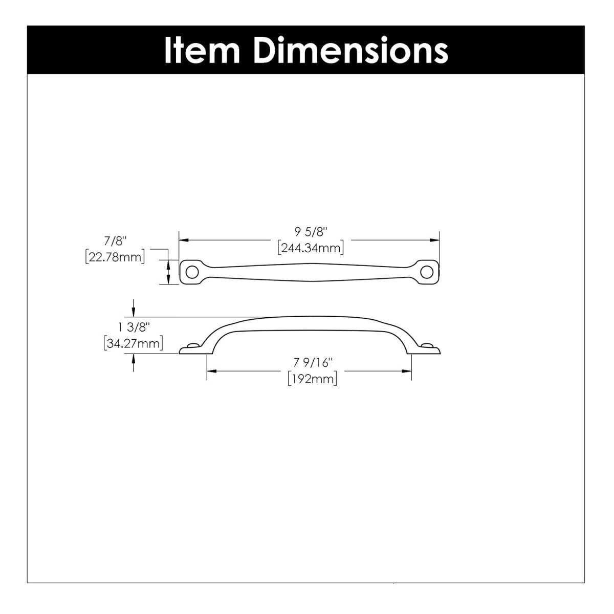 Black Cabinet Pull - 7-9/16 Inch (192mm) Center to Center - Hickory Hardware