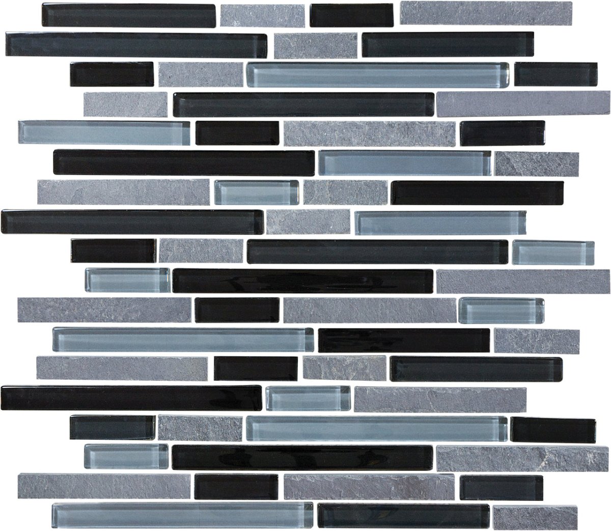 Black Timber Random Strip Glass Slate Blend Mosaic