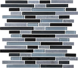 Black Timber Random Strip Glass Slate Blend Mosaic