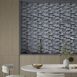 Black Timber Random Strip Glass Slate Blend Mosaic