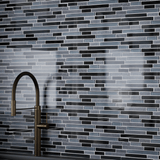 Black Timber Random Strip Glass Slate Blend Mosaic