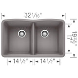Blanco 32 inch Diamond Double Bowl Undermount Silgranit Kitchen Sink 50/50