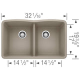 Blanco 32 inch Diamond Double Bowl Undermount Silgranit Kitchen Sink 50/50