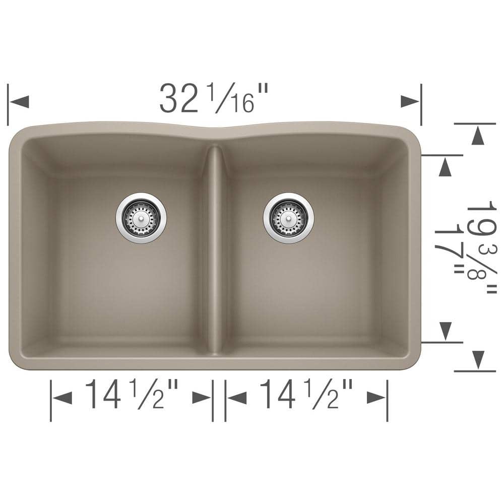 Blanco 32 inch Diamond Double Bowl Undermount Silgranit Kitchen Sink 50/50