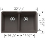 Blanco 32 inch Diamond Double Bowl Undermount Silgranit Kitchen Sink 50/50
