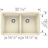 Blanco 32 inch Diamond Double Bowl Undermount Silgranit Kitchen Sink 50/50