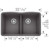 Blanco 32 inch Diamond Double Bowl Undermount Silgranit Kitchen Sink 50/50