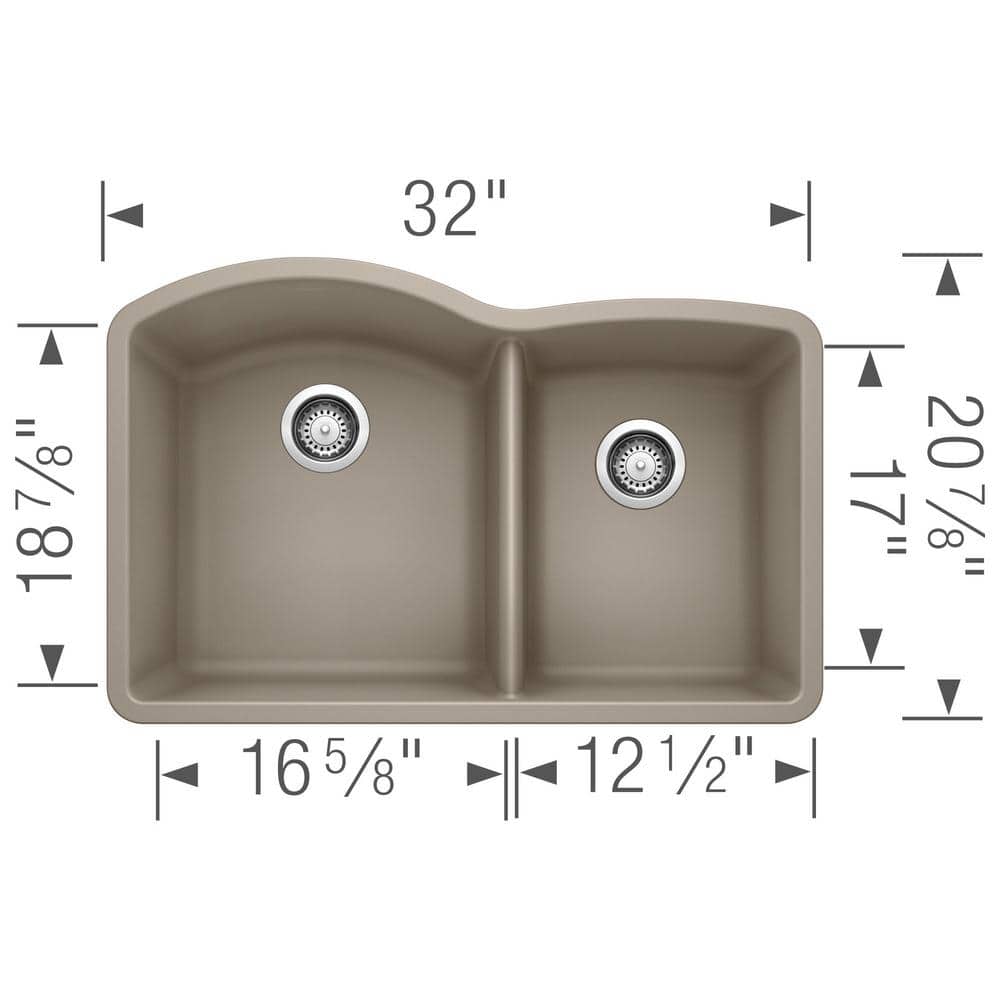 Blanco 32 inch Double Bowl Undermount Kitchen Sink - 60/40
