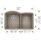 Blanco 32 inch Double Bowl Undermount Kitchen Sink - 60/40