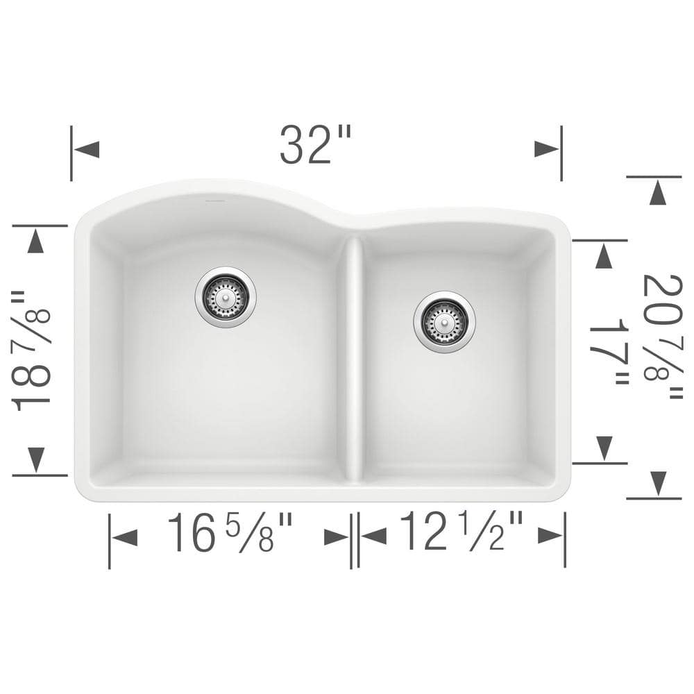 Blanco 32 inch Double Bowl Undermount Kitchen Sink - 60/40