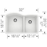 Blanco 32 inch Double Bowl Undermount Kitchen Sink - 60/40