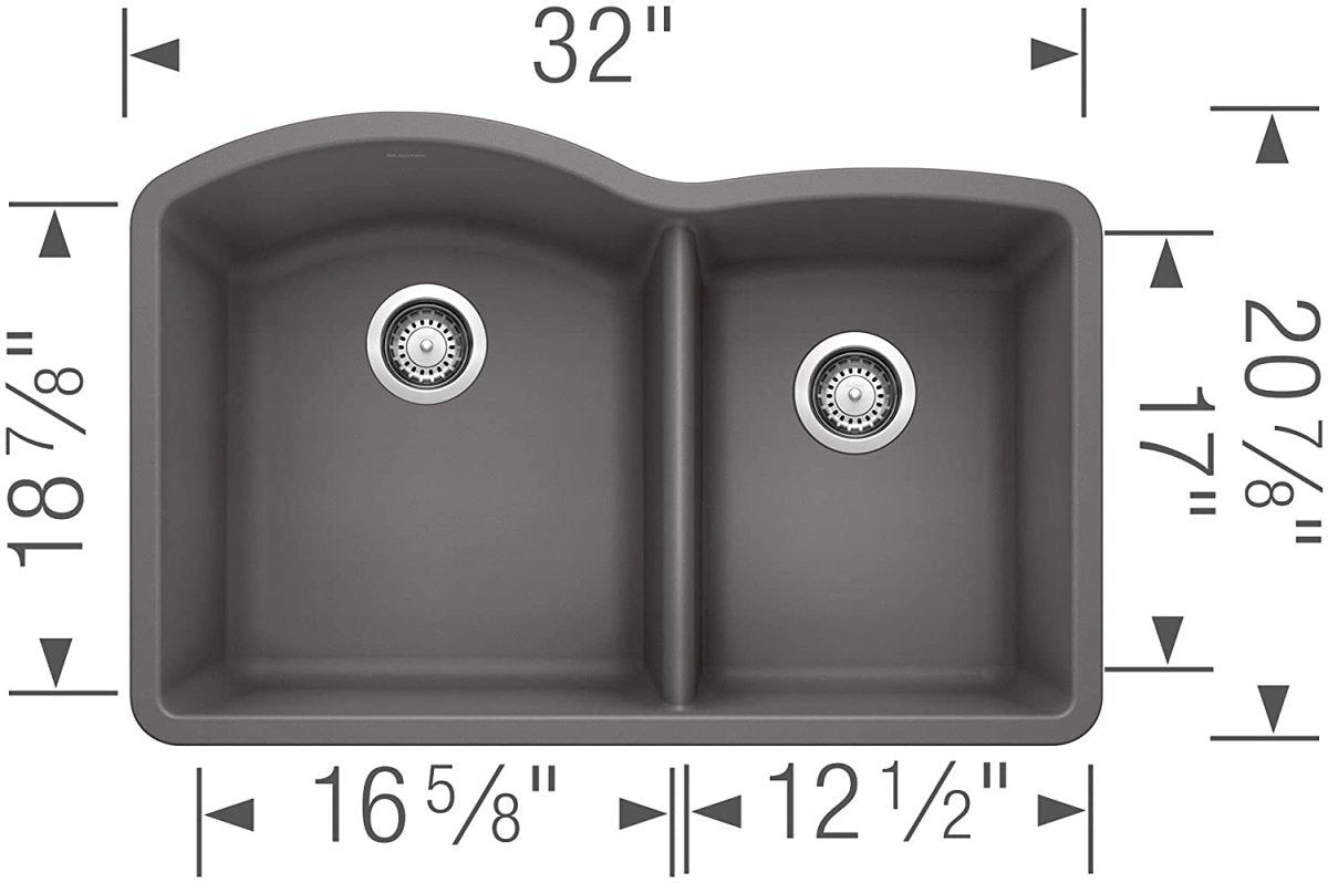 Blanco 32 inch Double Bowl Undermount Kitchen Sink - 60/40