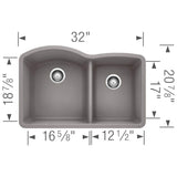 Blanco 32 inch Double Bowl Undermount Kitchen Sink - 60/40