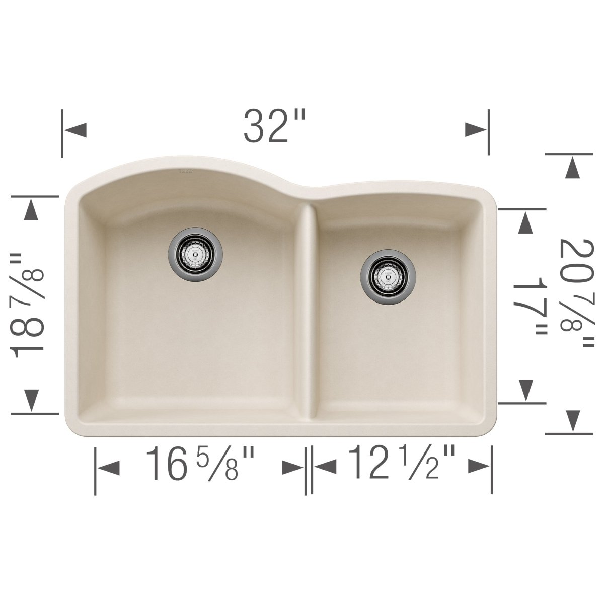 Blanco 32 inch Double Bowl Undermount Kitchen Sink - 60/40