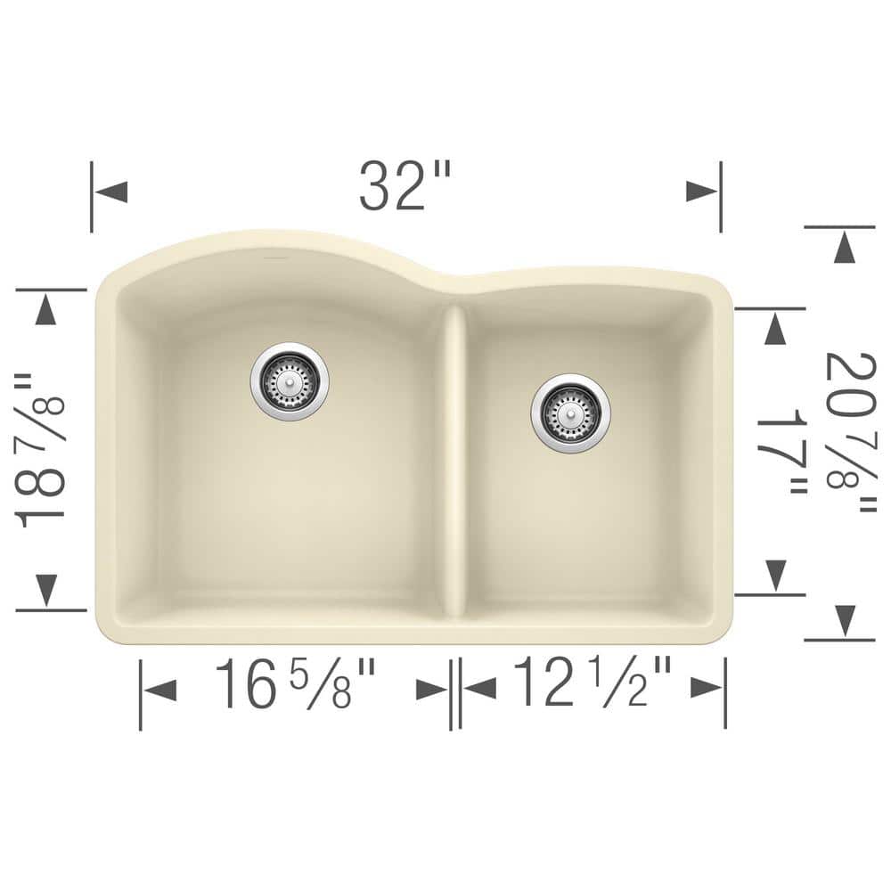 Blanco 32 inch Double Bowl Undermount Kitchen Sink - 60/40