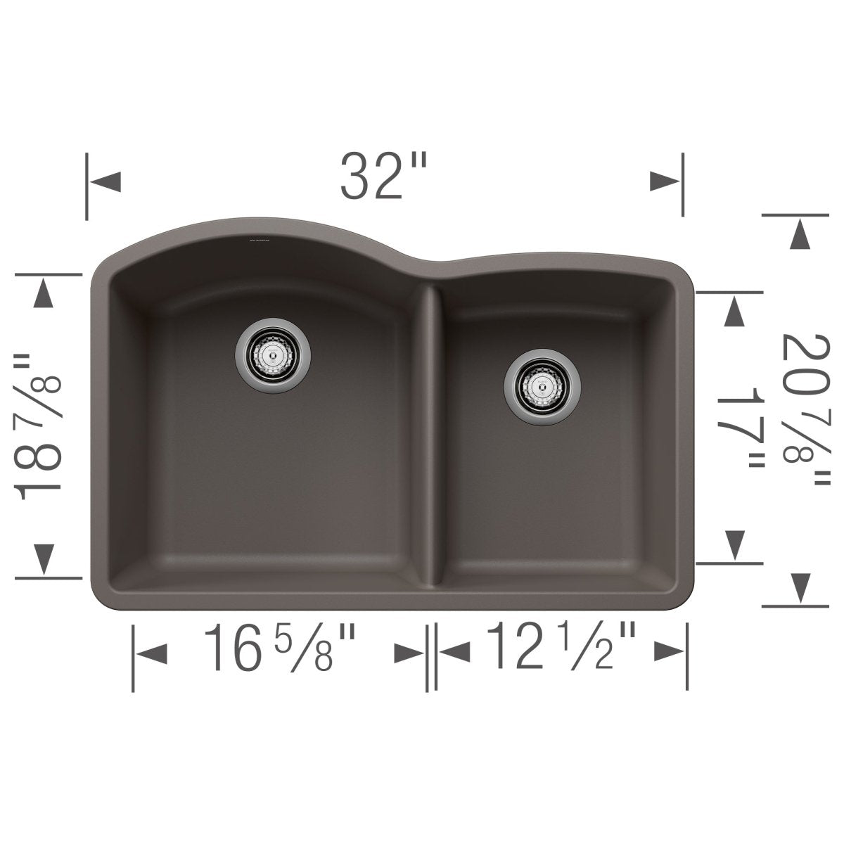 Blanco 32 inch Double Bowl Undermount Kitchen Sink - 60/40