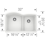 Blanco Diamond 32 Inch 60/40 Double Bowl Undermount Kitchen Sink with Low Divide 60/40