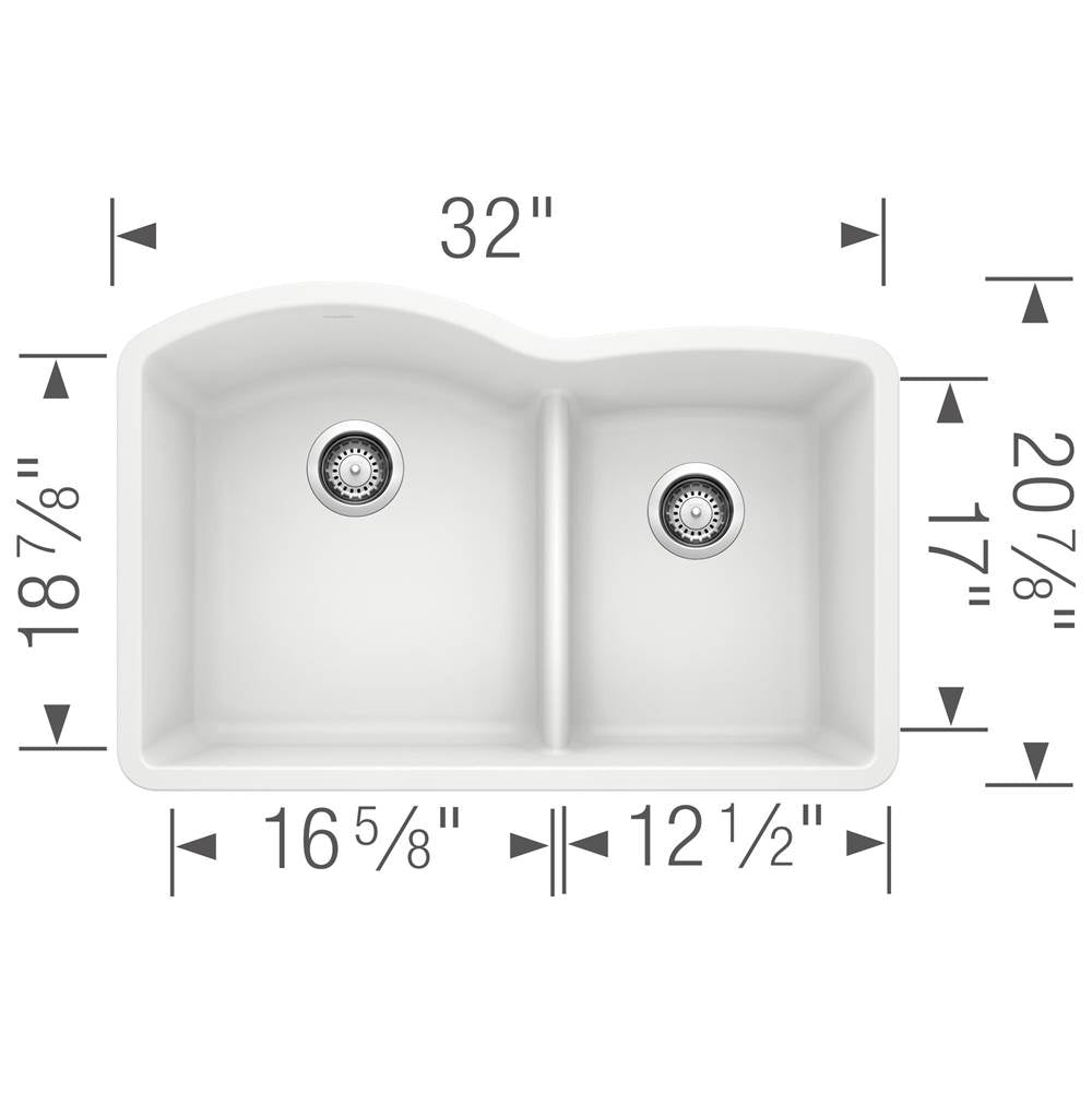 Blanco Diamond 32 Inch 60/40 Double Bowl Undermount Kitchen Sink with Low Divide 60/40