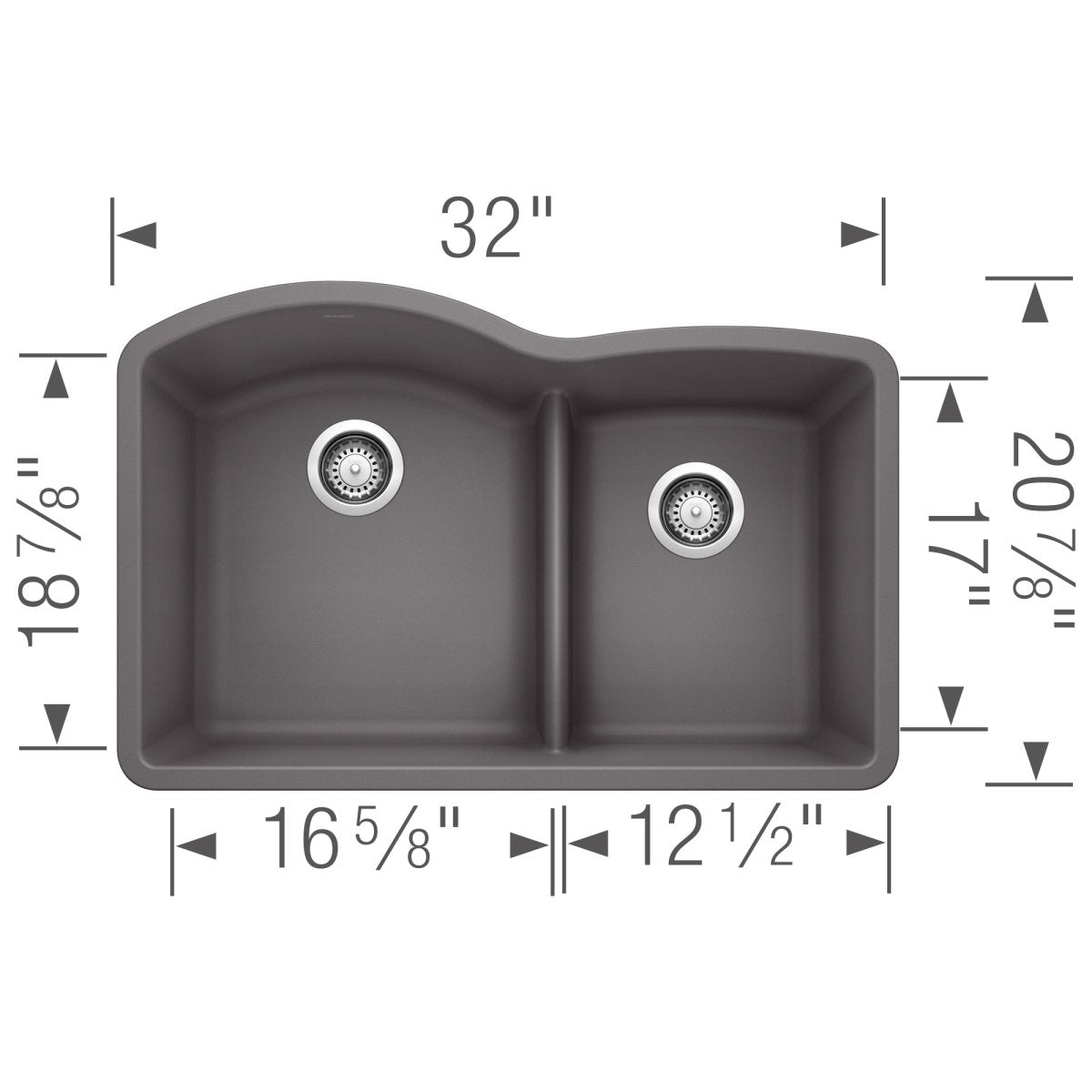Blanco Diamond 32 Inch 60/40 Double Bowl Undermount Kitchen Sink with Low Divide 60/40