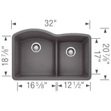 Blanco Diamond 32 Inch 60/40 Double Bowl Undermount Kitchen Sink with Low Divide 60/40