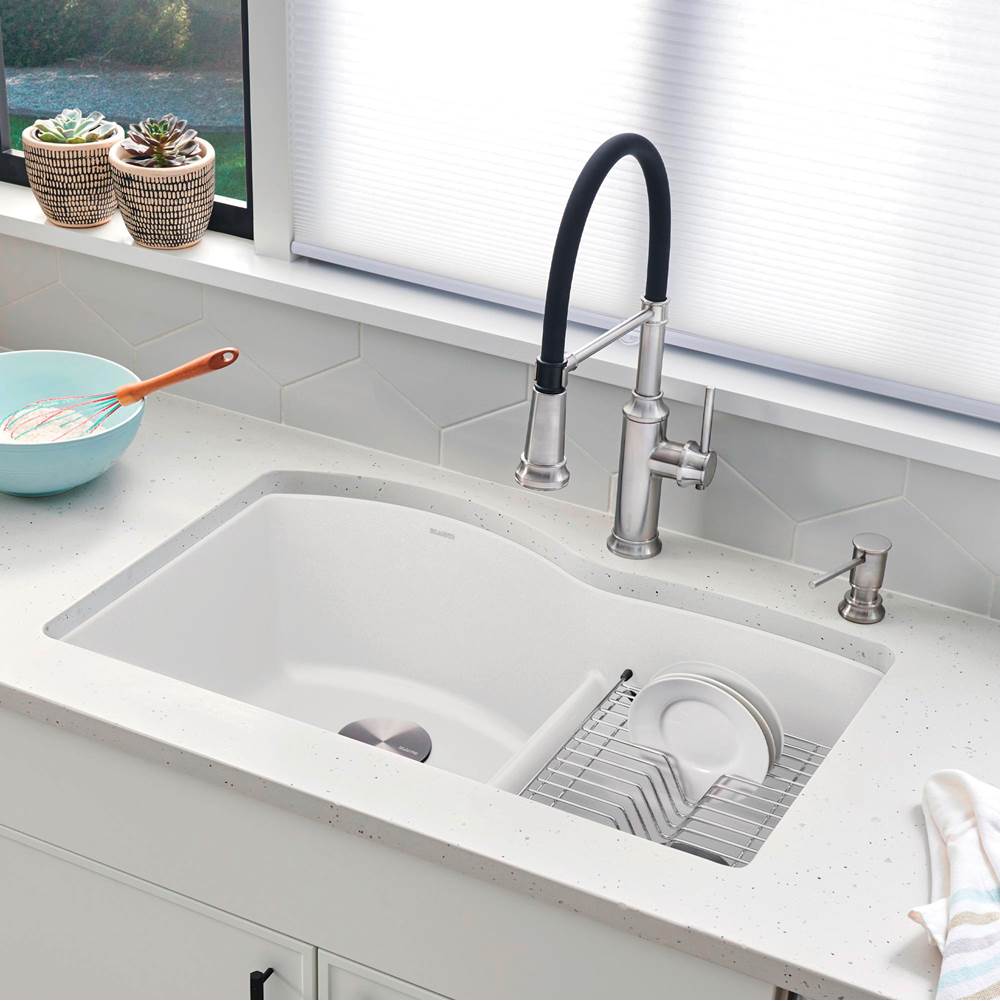 Blanco Diamond 32 Inch 60/40 Double Bowl Undermount Kitchen Sink with Low Divide 60/40