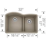 Blanco Diamond 32 Inch 60/40 Double Bowl Undermount Kitchen Sink with Low Divide 60/40