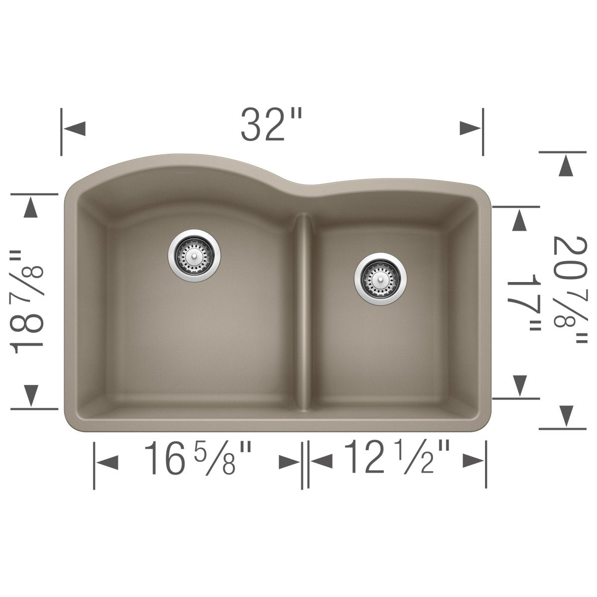 Blanco Diamond 32 Inch 60/40 Double Bowl Undermount Kitchen Sink with Low Divide 60/40