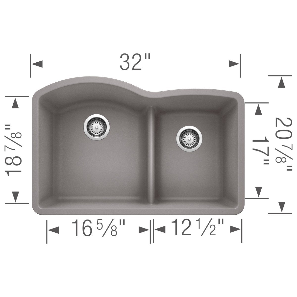 Blanco Diamond 32 Inch 60/40 Double Bowl Undermount Kitchen Sink with Low Divide 60/40