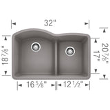 Blanco Diamond 32 Inch 60/40 Double Bowl Undermount Kitchen Sink with Low Divide 60/40