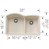 Blanco Diamond 32 Inch 60/40 Double Bowl Undermount Kitchen Sink with Low Divide 60/40