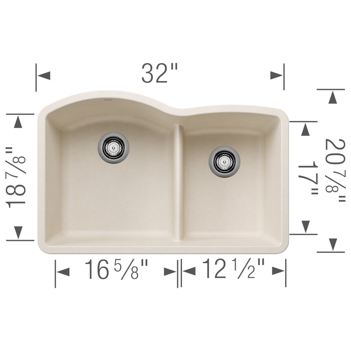 Blanco Diamond 32 Inch 60/40 Double Bowl Undermount Kitchen Sink with Low Divide 60/40