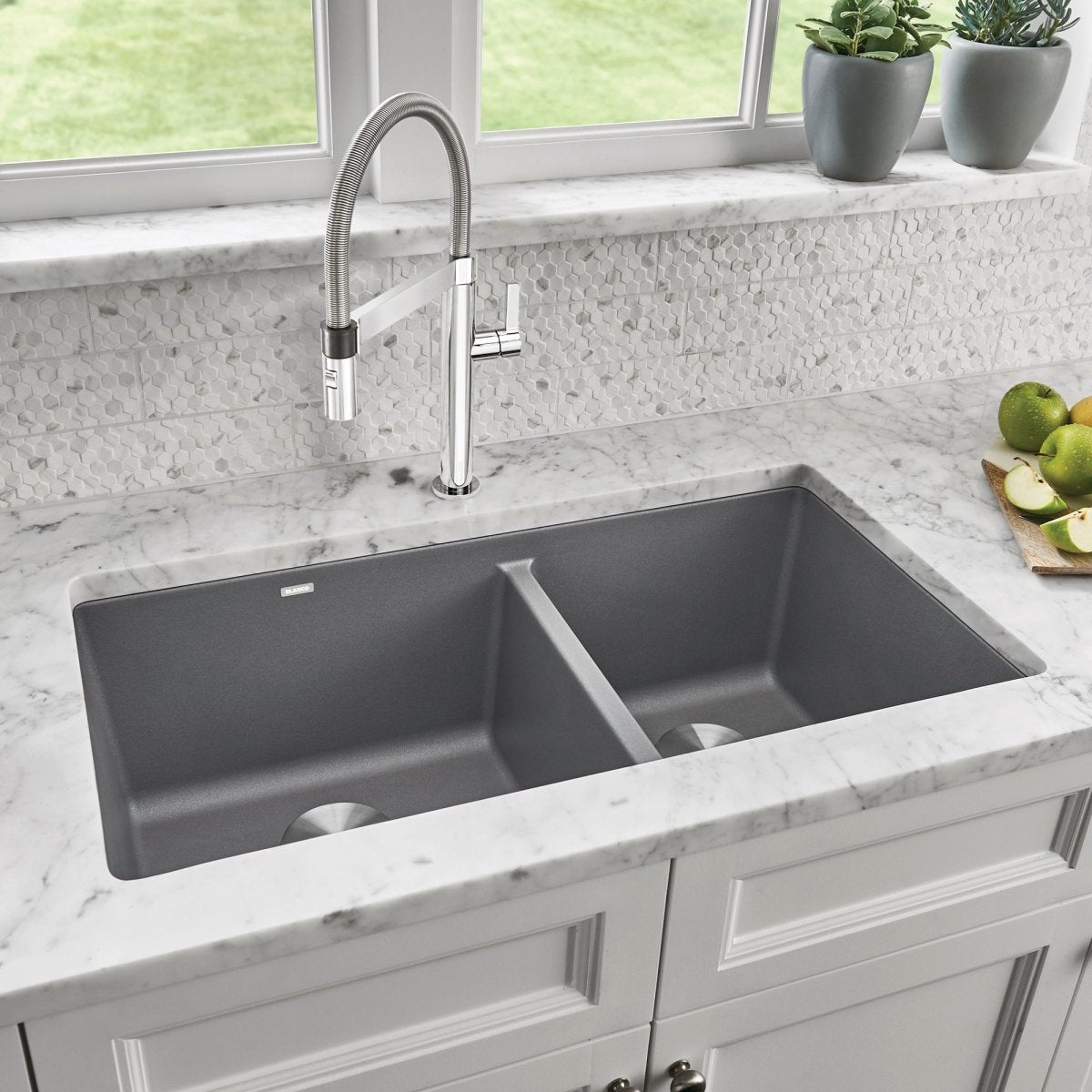 Blanco Precis 33 Inch Double Bowl Silgranit Undermount Kitchen Sink - 60/40