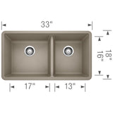 Blanco Precis 33 Inch Double Bowl Silgranit Undermount Kitchen Sink - 60/40