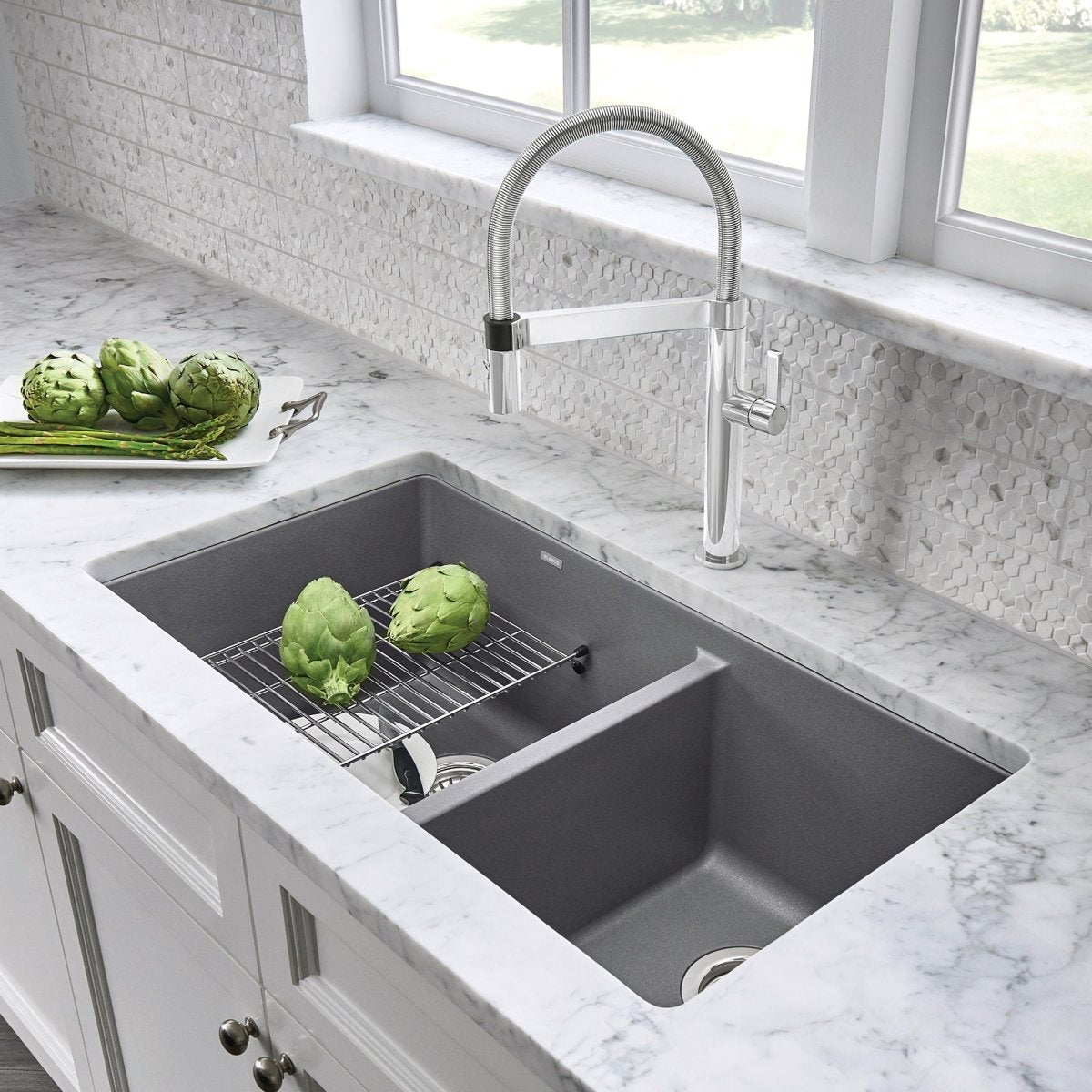 Blanco Precis 33 Inch Double Bowl Silgranit Undermount Kitchen Sink - 60/40