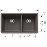Blanco Precis 33 Inch Double Bowl Silgranit Undermount Kitchen Sink - 60/40