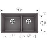 Blanco Precis 33 Inch Double Bowl Silgranit Undermount Kitchen Sink - 60/40