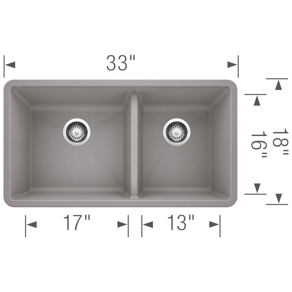 Blanco Precis 33 Inch Double Bowl Silgranit Undermount Kitchen Sink - 60/40