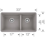 Blanco Precis 33 Inch Double Bowl Silgranit Undermount Kitchen Sink - 60/40