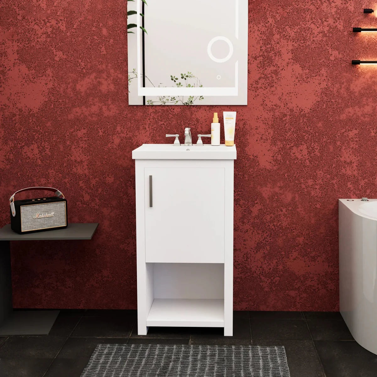 Bruce 18 In. Freestanding Solid Wood Bathroom Vanity with Crushed Marble Sink Top