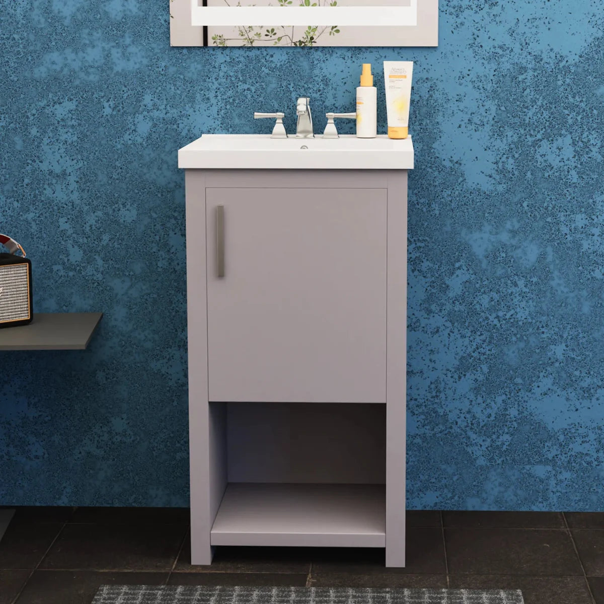 Bruce 18 In. Freestanding Solid Wood Bathroom Vanity with Crushed Marble Sink Top